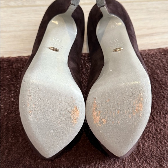 $845 SERGIO ROSSI Dark Chocolate Brown Suede Peep Toe Platform Heels Pumps 39.5 - Picture 14 of 14
